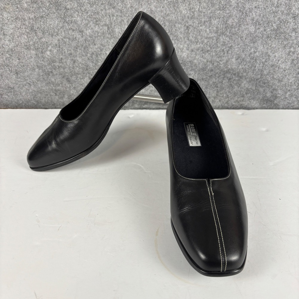 Munro American Meredith Pumps Womens 10 W Black Leather Square Toe Block Heel